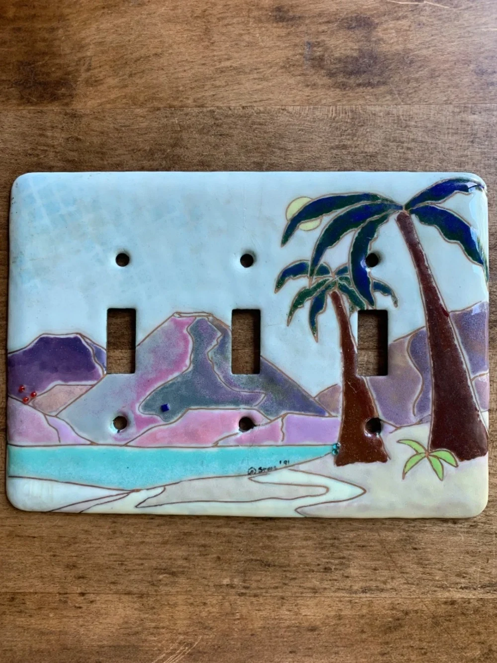 Fine Art Enameled Copper Triple Switch Plate | Judy Stone 1991